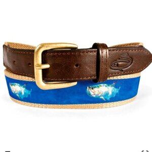 PREPPY! Nautical Tarpon Fish Ribbon Golf Belts LEVELWEAR ~ Cotton & 100% Leather